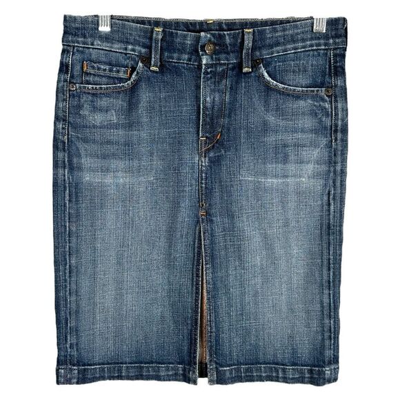 Citizens of Humanity Size 27 Denim Skirt Sophia Knee Length Y2K Front Slit‎ 618 - Picture 1 of 13